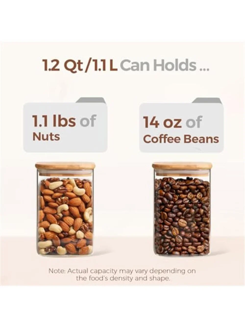 1.2 QT Glass Storage Containers with Lids, Glass Jars with Lids, Clear Food Jar